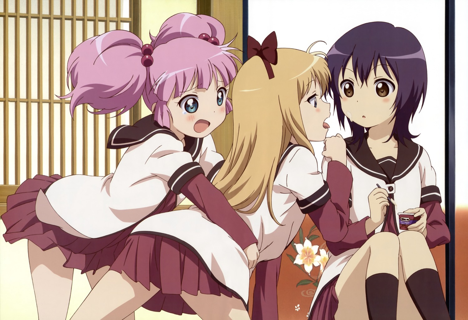 cream, funami_yui, kikunaga_chisato, seifuku, toshinou_kyouko, yoshikawa_chinatsu, yuri, yuru_yuri