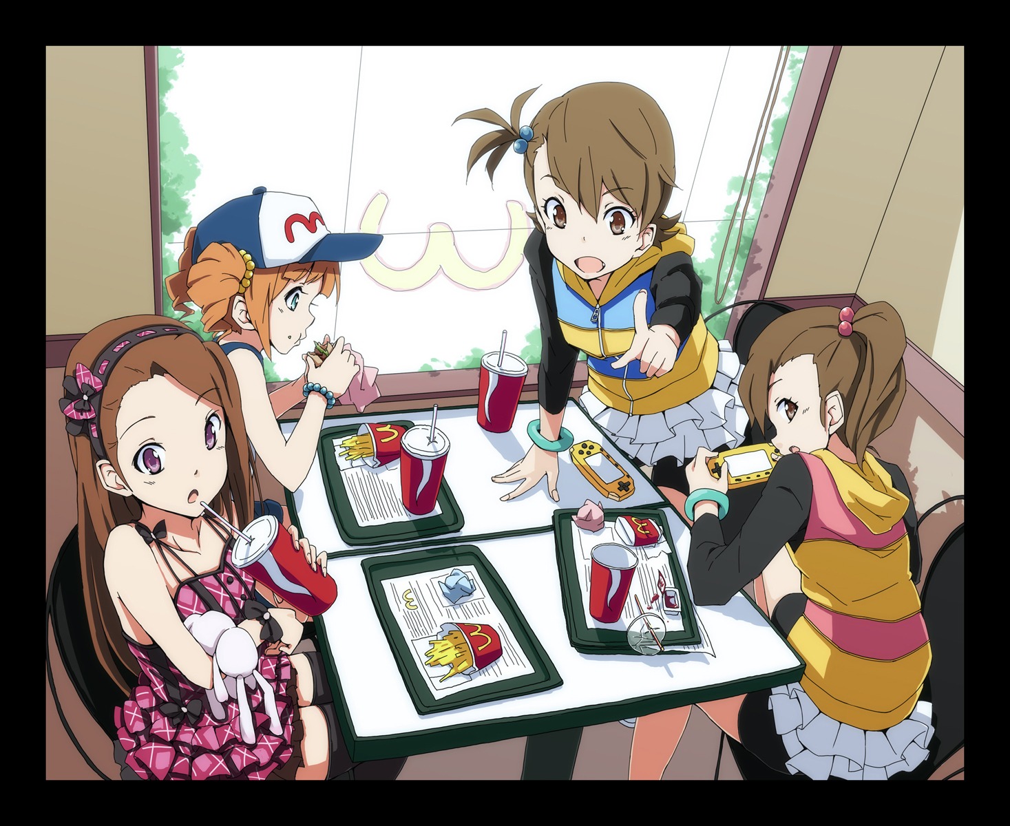 bike_shorts, futami_ami, futami_mami, minase_iori, takatsuki_yayoi, the_idolm@ster, thighhighs, tsuttsu