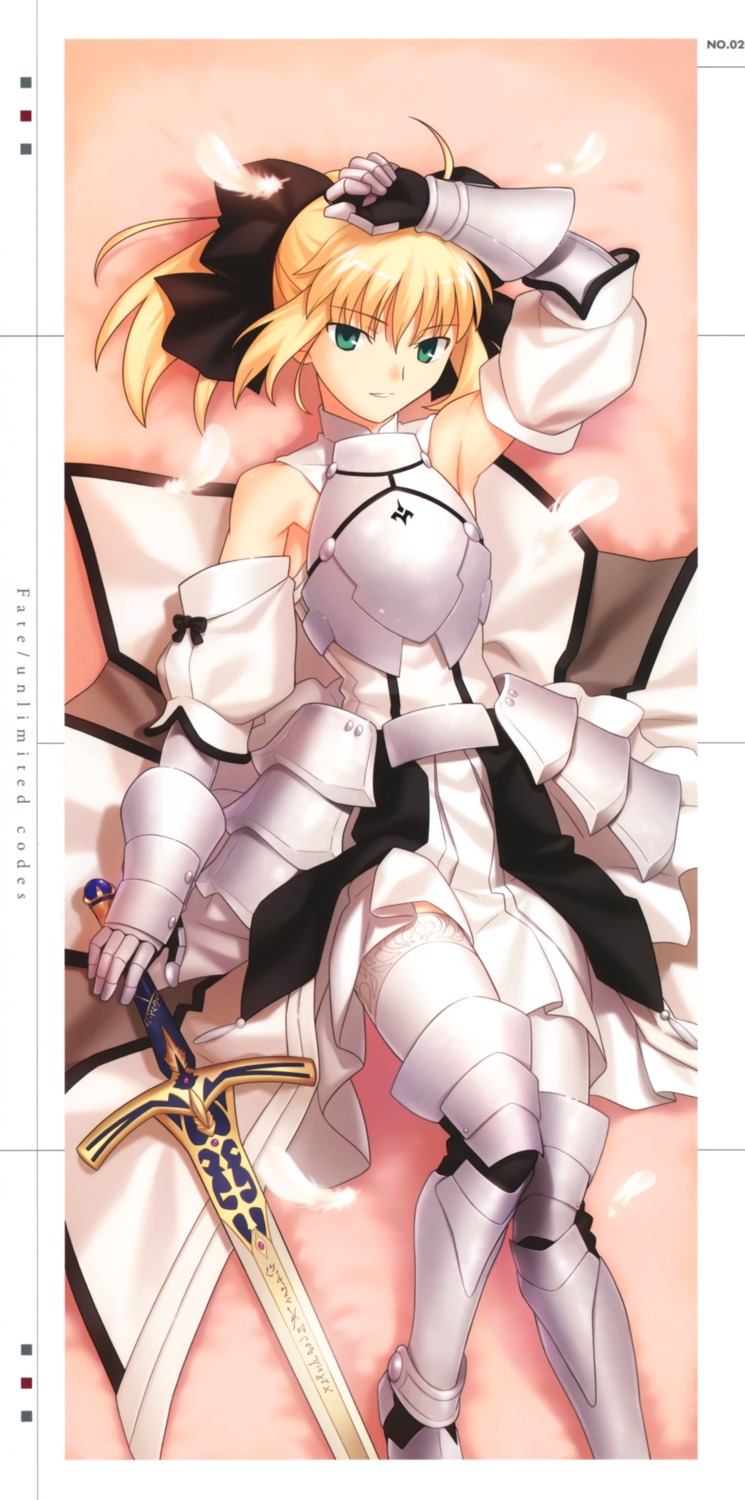 artoria_pendragon_(fate), dress, fate/stay_night, fate/unlimited_codes, higurashi_ryuuji, sword, thighhighs, type-moon