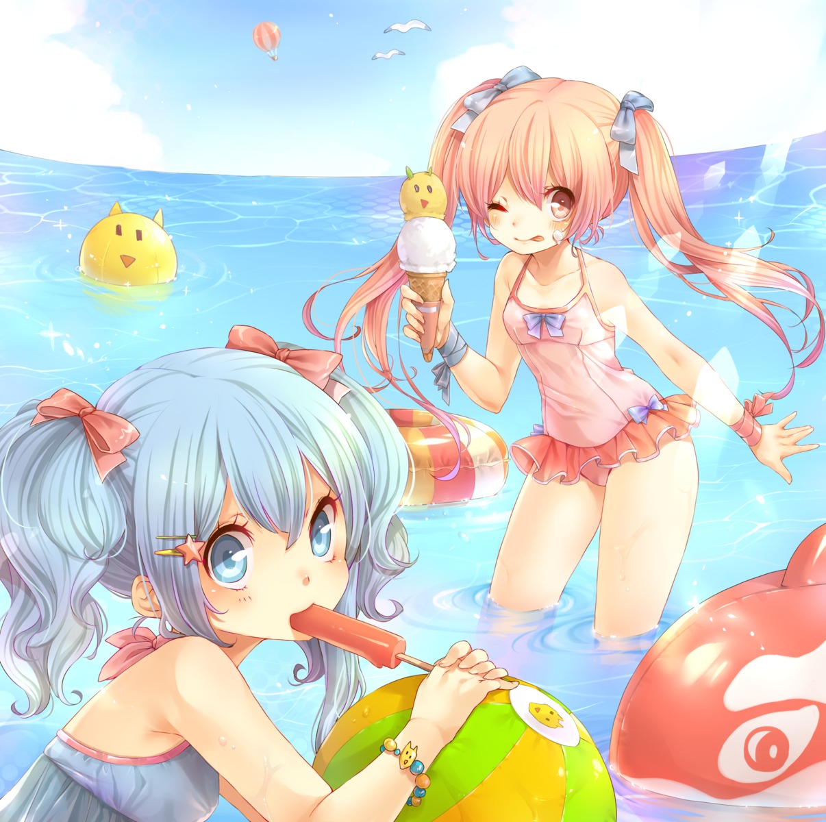 aihara_kaori, momo_bako, rojiko, swimsuits