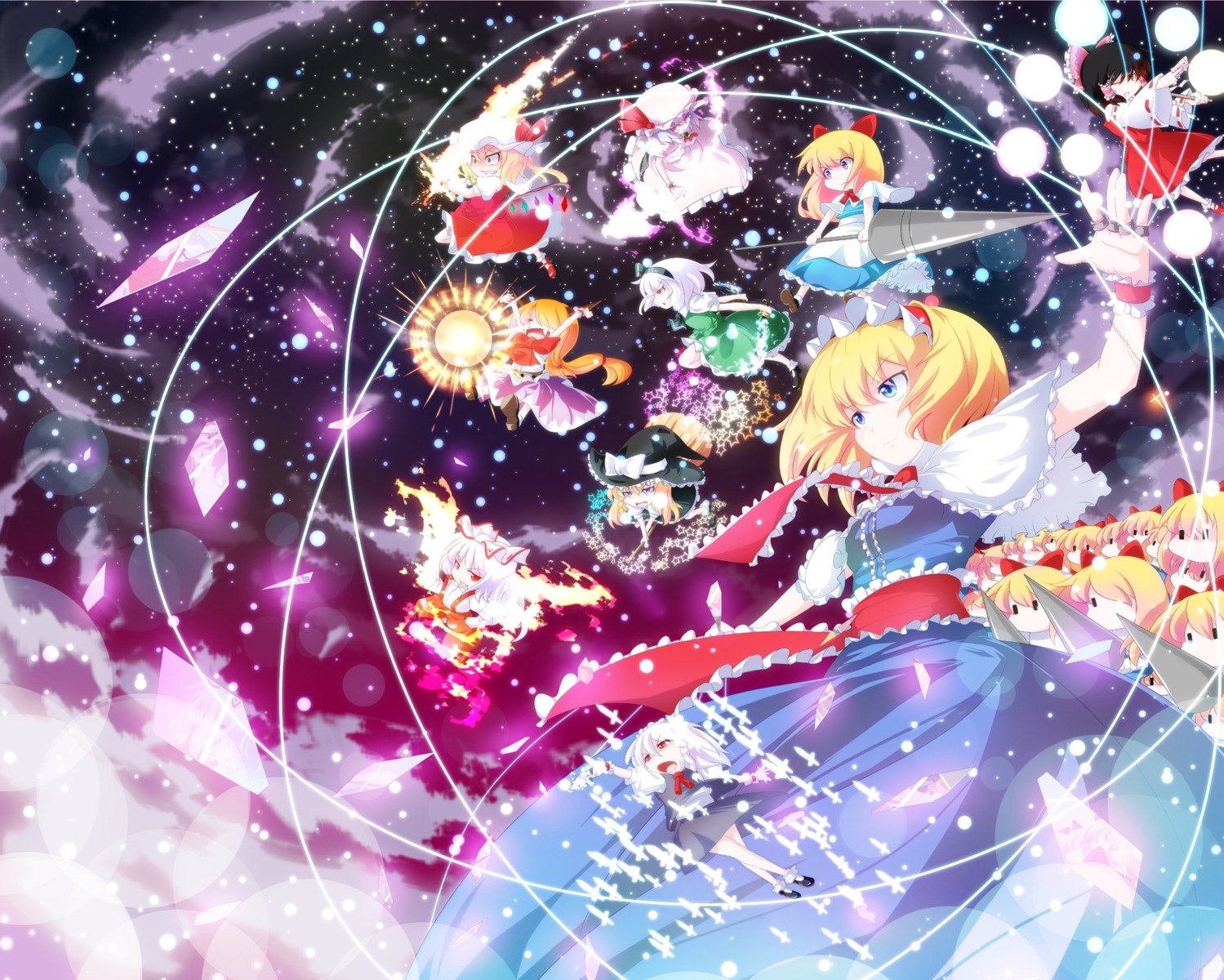 alice_margatroid, daikangun, flandre_scarlet, fujiwara_no_mokou, hakurei_reimu, ibuki_suika, izayoi_sakuya, kirisame_marisa