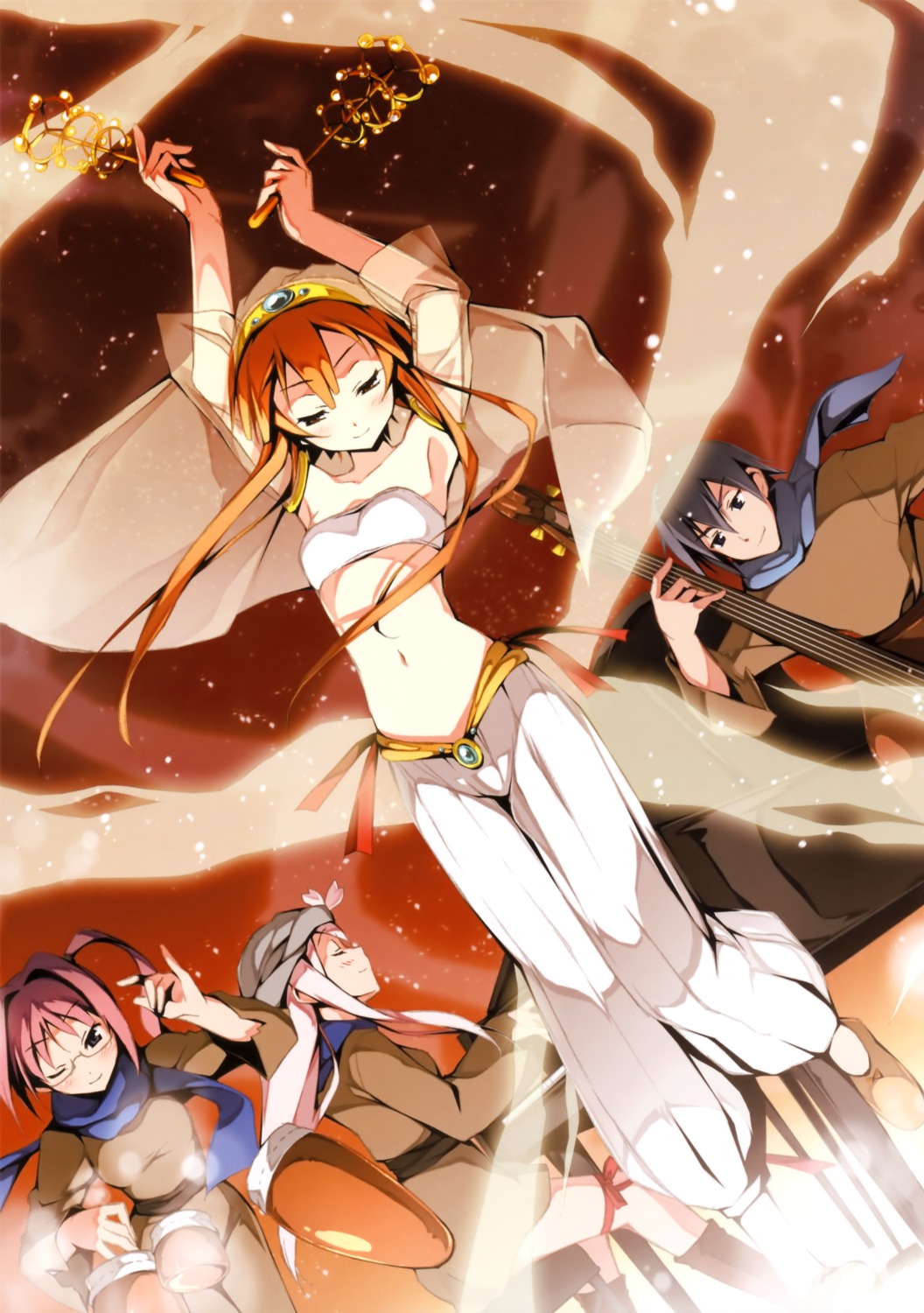 bikini_top, dress, garter, guitar, kantoku, kogamura_uril, kugiri_cornelia, megane, mitaoka_ragnus, sasao_mazel, see_through, shinkyoku_soukai_polyphonica, shinkyoku_soukai_polyphonica_aphonic_songbird, swimsuits