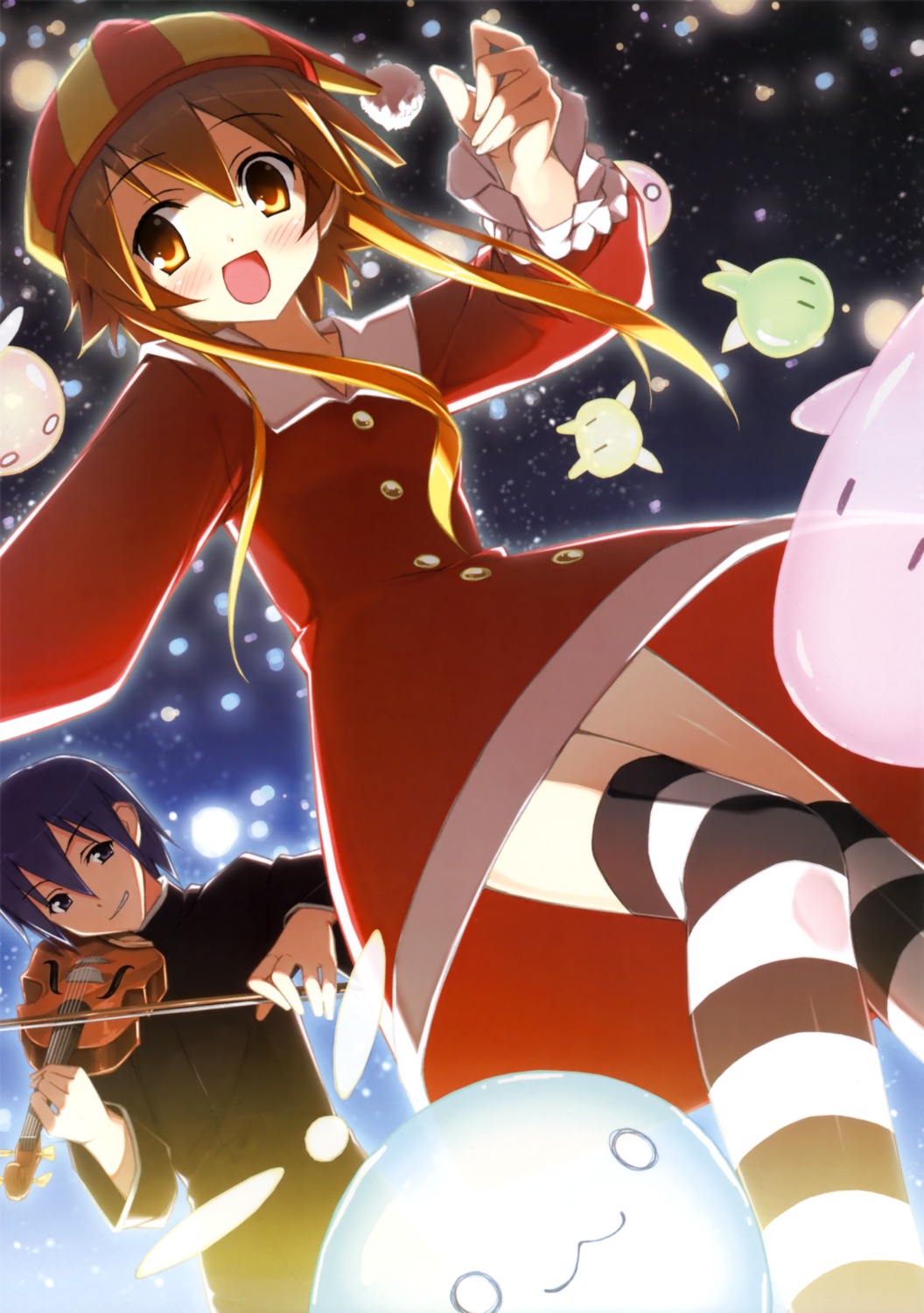 dress, kantoku, kogamura_uril, mitaoka_ragnus, shinkyoku_soukai_polyphonica, shinkyoku_soukai_polyphonica_aphonic_songbird, thighhighs