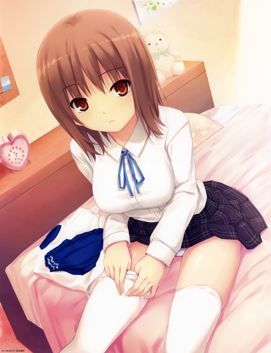 coffee-kizoku, hoshimiya_miyu, k-books, pantsu, seifuku, thighhighs, undressing