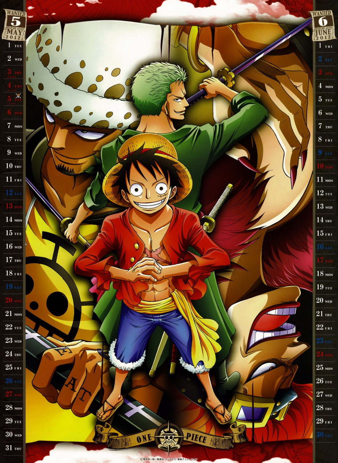 calendar, eustass_kid, male, monkey_d_luffy, one_piece, roronoa_zoro, trafalgar_law