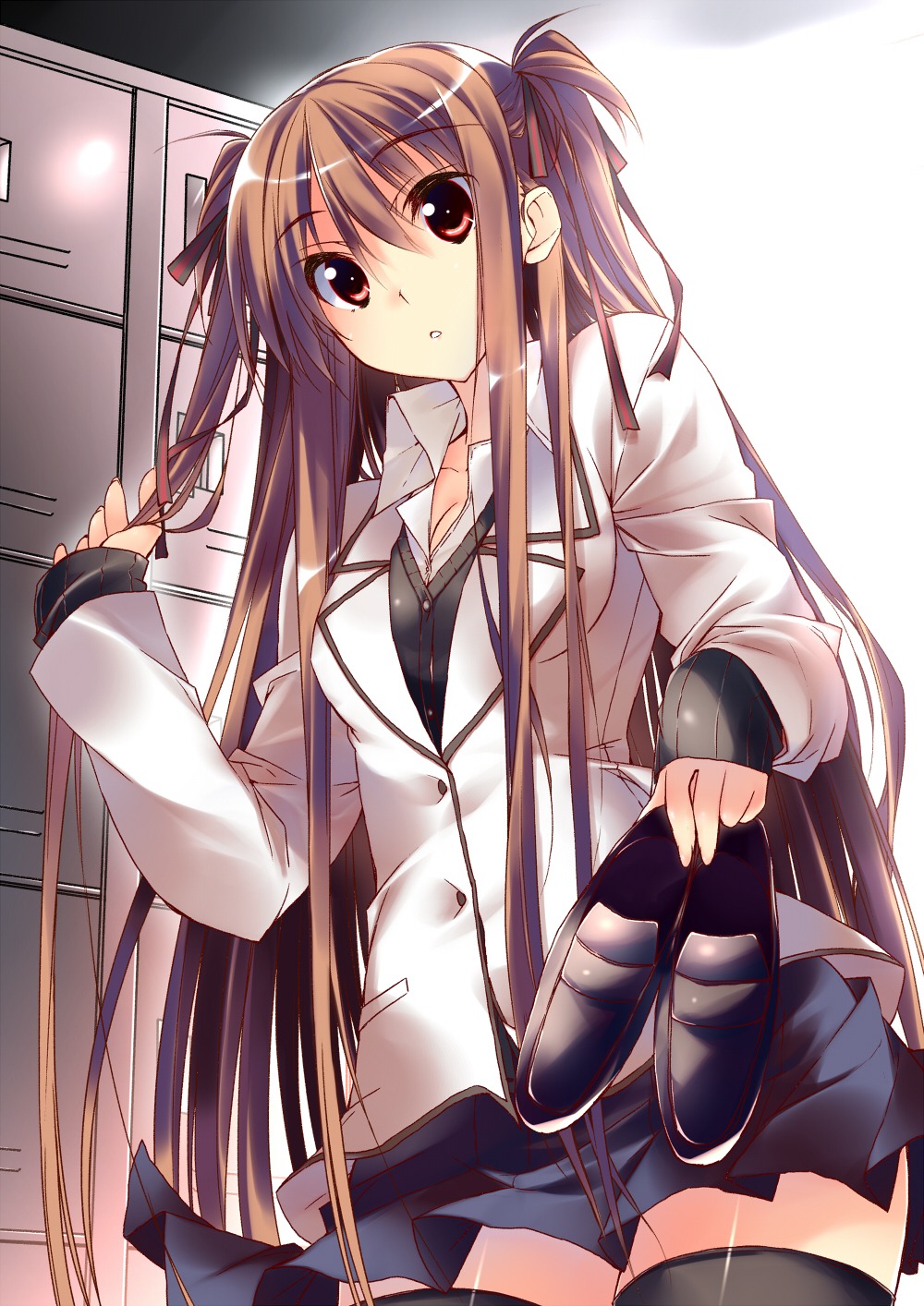 cleavage, kuwashima_rein, seifuku, thighhighs, tororoin_niina