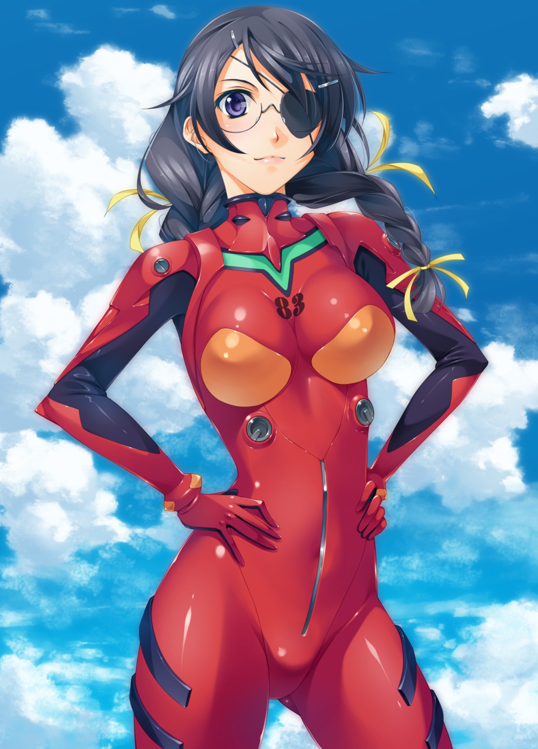 bakemonogatari, bodysuit, cosplay, eyepatch, hanekawa_tsubasa, kurakino_itsunori, megane, monogatari_(series), neon_genesis_evangelion, souryuu_asuka_langley
