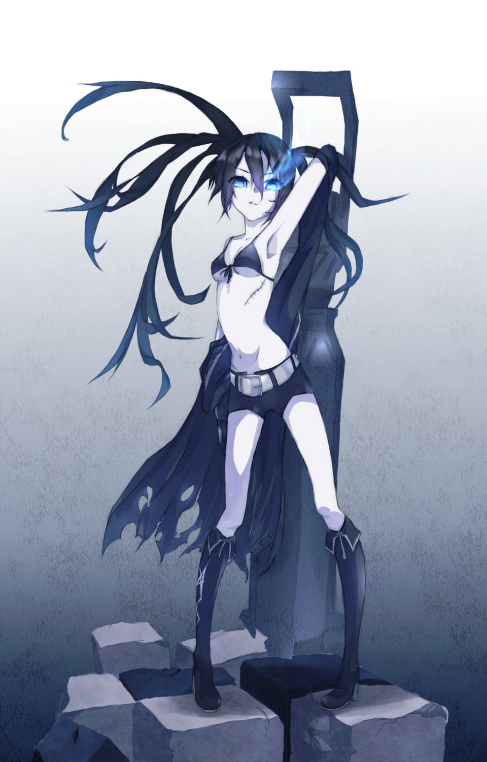 bikini_top, black_rock_shooter, black_rock_shooter_(character), gun, swimsuits, takka, vocaloid