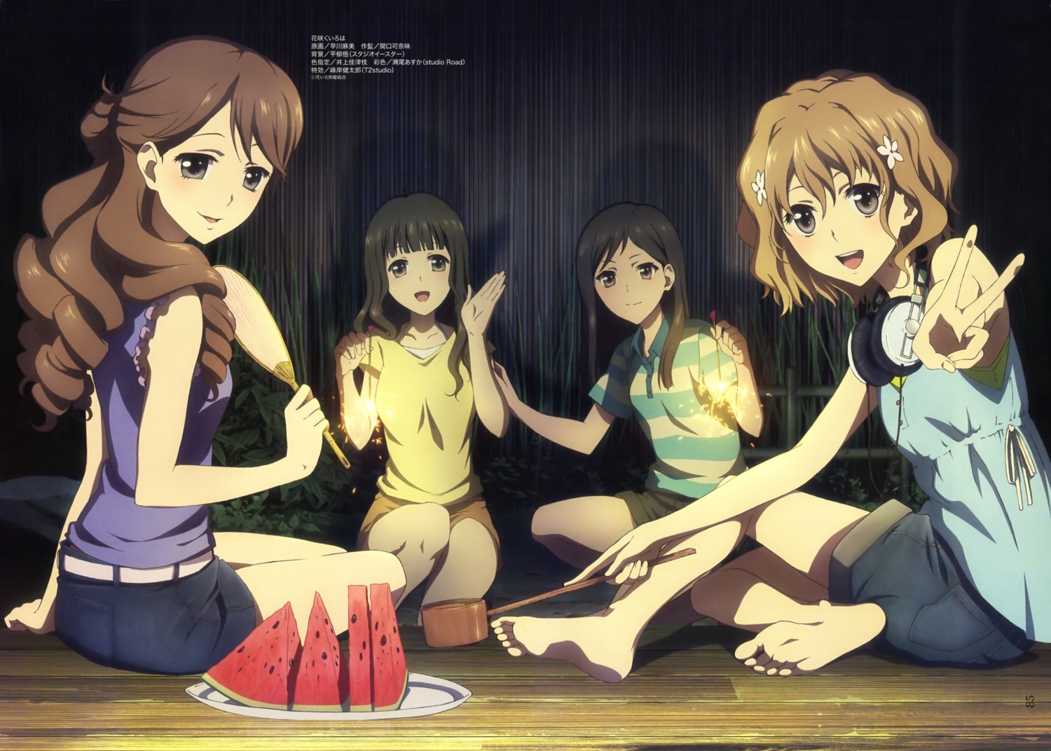 feet, hanasaku_iroha, hayakawa_asami, headphones, matsumae_ohana, oshimizu_nako, tsurugi_minko, wakura_yuina