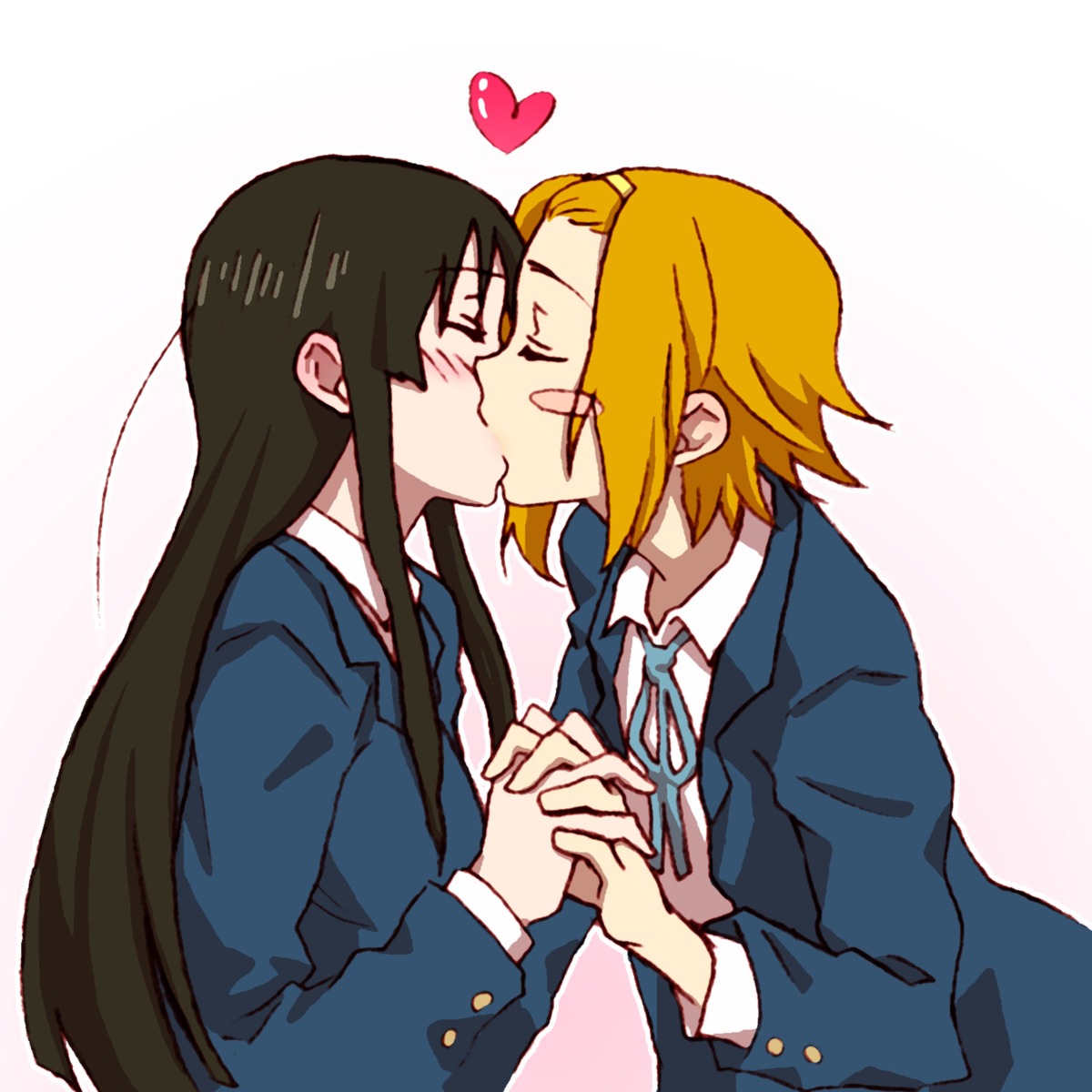 akiyama_mio, k-on!, seifuku, tainaka_ritsu, thighhighs, umesge, yuri