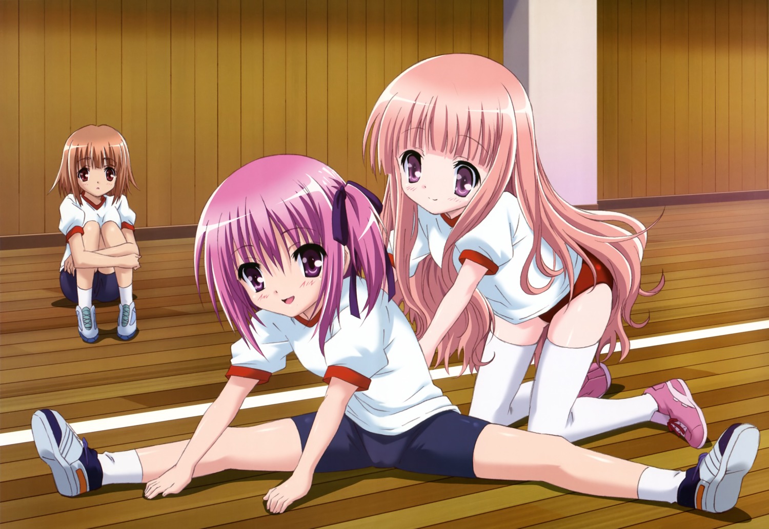 bike_shorts, buruma, gym_uniform, hakamada_hinata, kashii_airi, minato_tomoka, nakano_keiya, ro-kyu-bu!