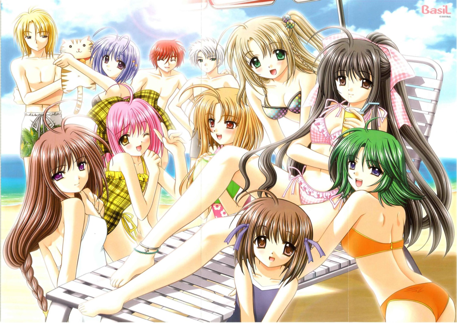 bikini, cleavage, crease, feet, hoshizaki_nozomi, ikuhara_ikuna, makishima_mugibee, mori_aoba