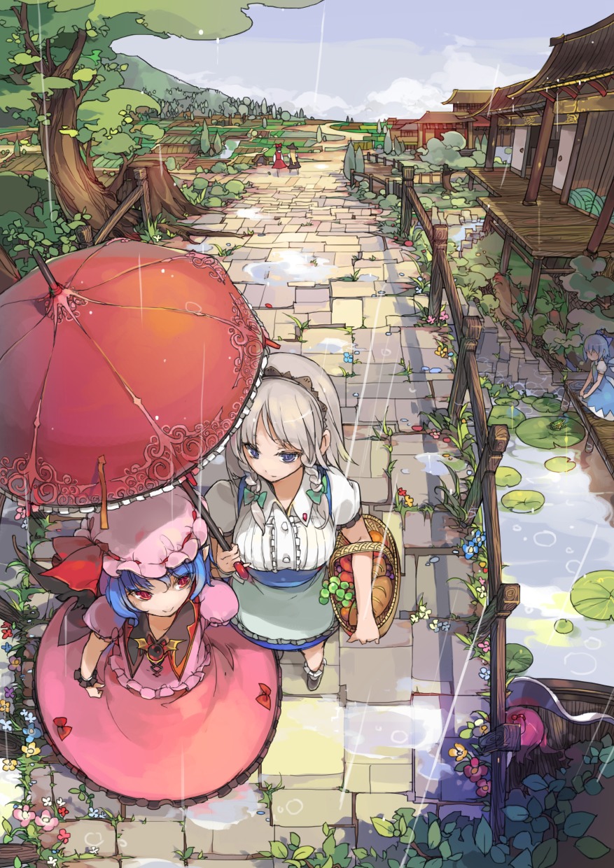cirno, hakurei_reimu, izayoi_sakuya, kirisame_marisa, onozuka_komachi, remilia_scarlet, sakura_sora, touhou