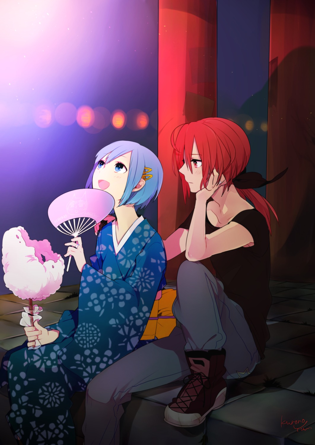 genderswap, kurono_yuu, mahou_shoujo_madoka_magica, miki_sayaka, sakura_kyouko, yukata