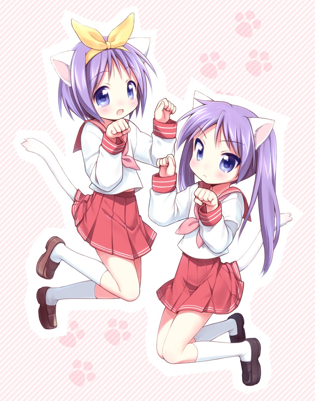 animal_ears, hiiragi_kagami, hiiragi_tsukasa, lucky_star, nekomimi, seifuku, tail, usashiro_mani