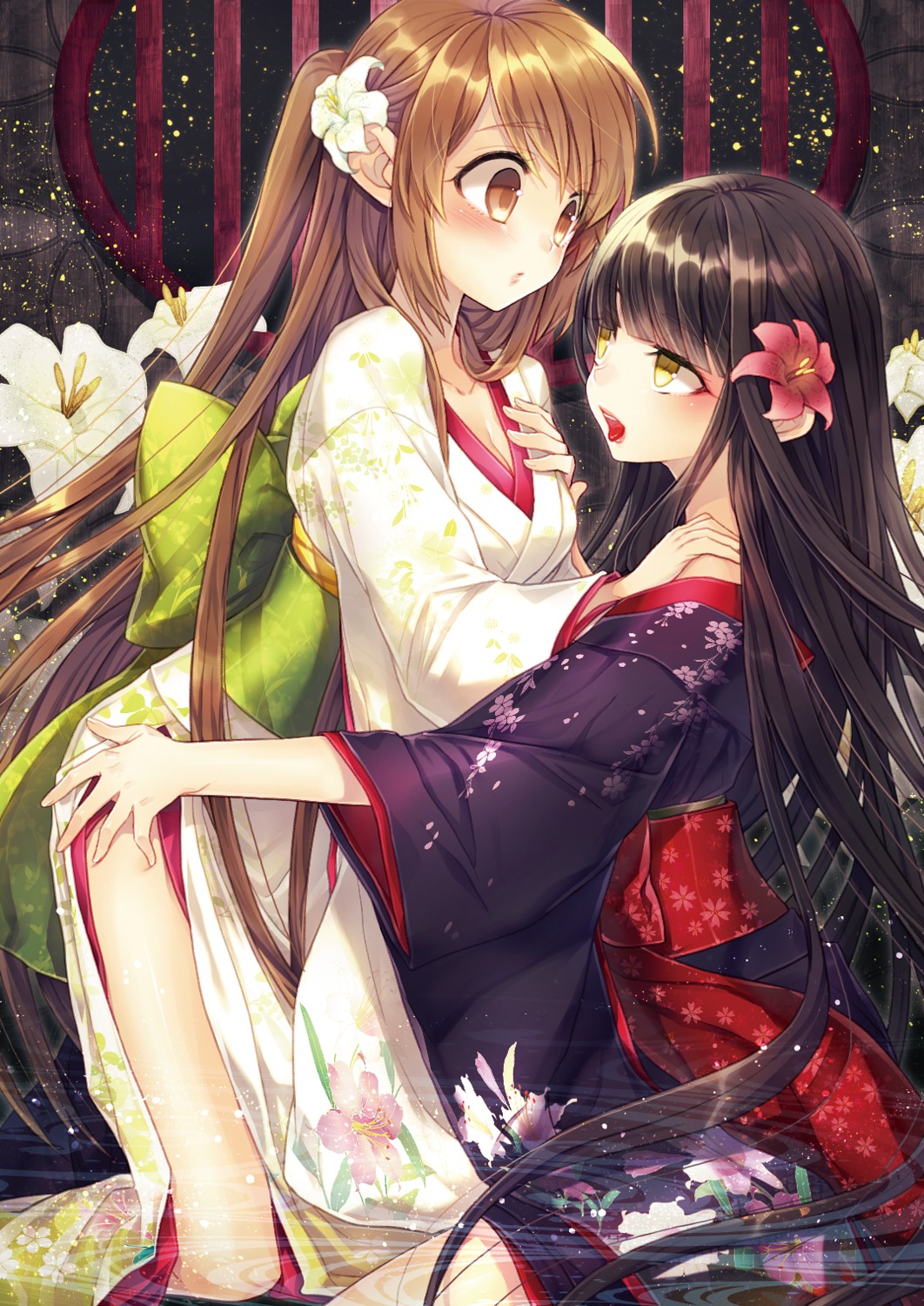 cleavage, kimono, renta, undressing, yuri