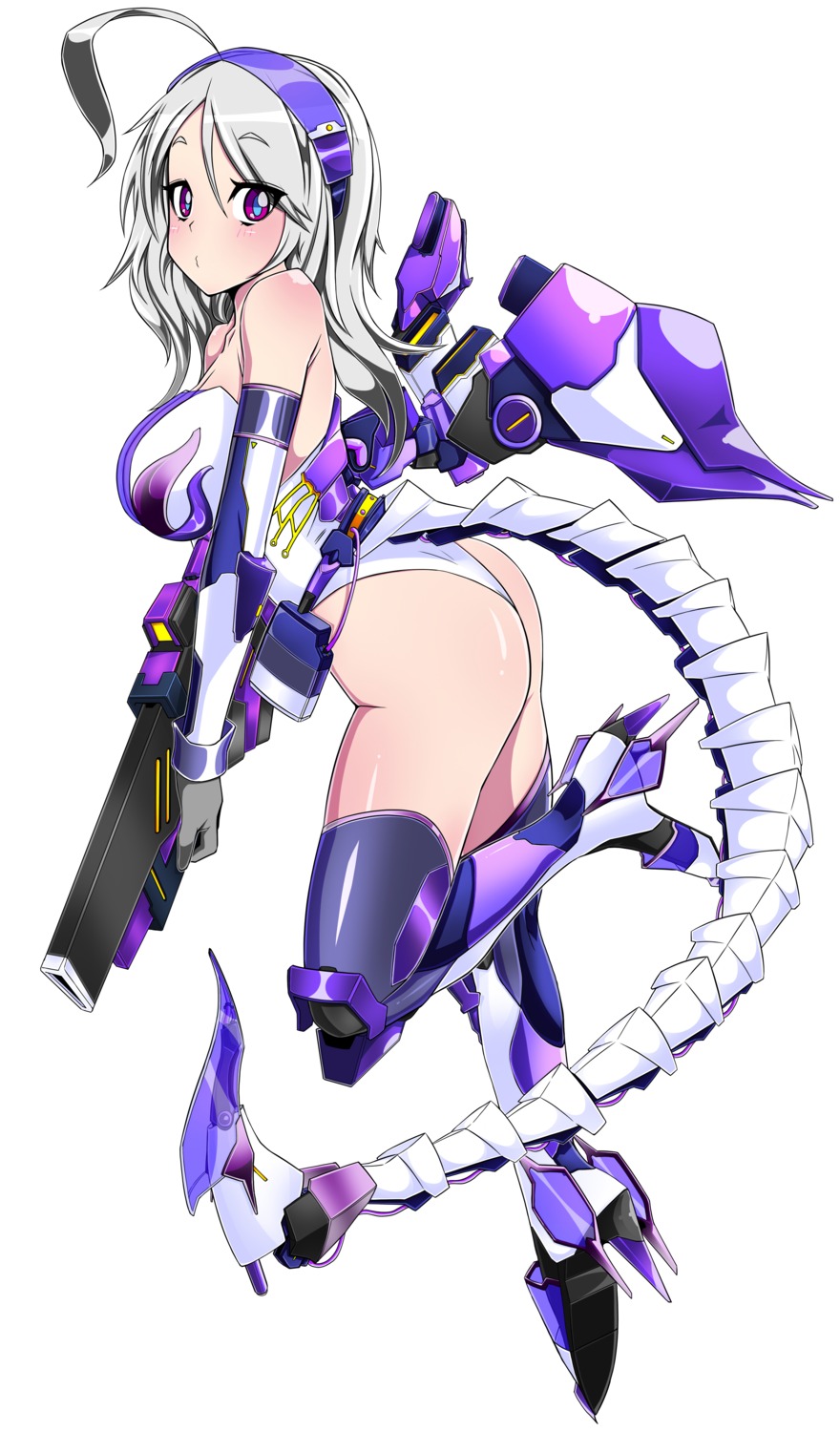 bodysuit, gun, mecha_musume, nikuman_umeew, thighhighs