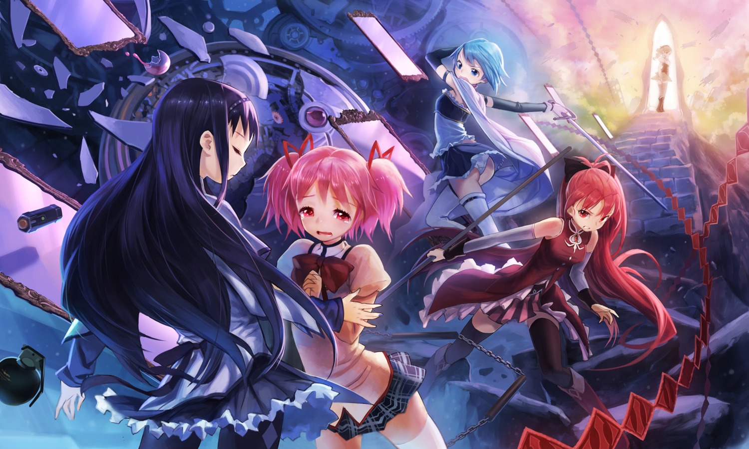 akemi_homura, kaname_madoka, mahou_shoujo_madoka_magica, mhk, miki_sayaka, pantsu, pantyhose, sakura_kyouko