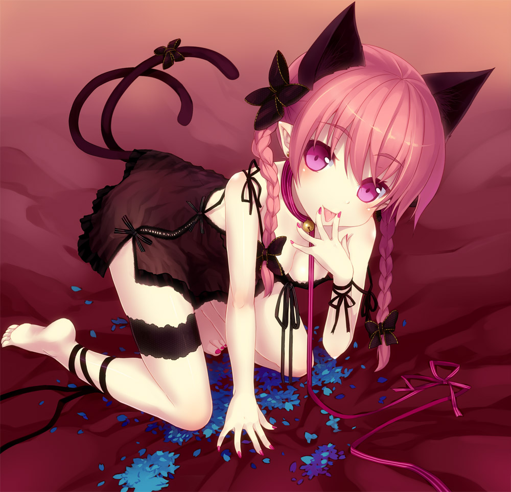animal_ears, cleavage, garter, kaenbyou_rin, minamura_halki, nekomimi, tail, touhou