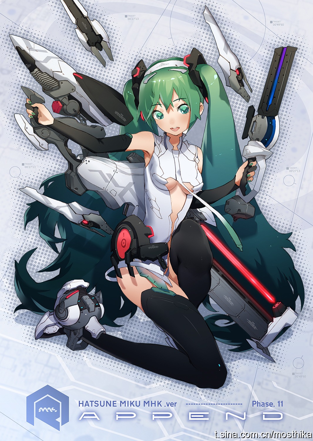 gun, hatsune_miku, mhk, miku_append, sword, thighhighs, vocaloid