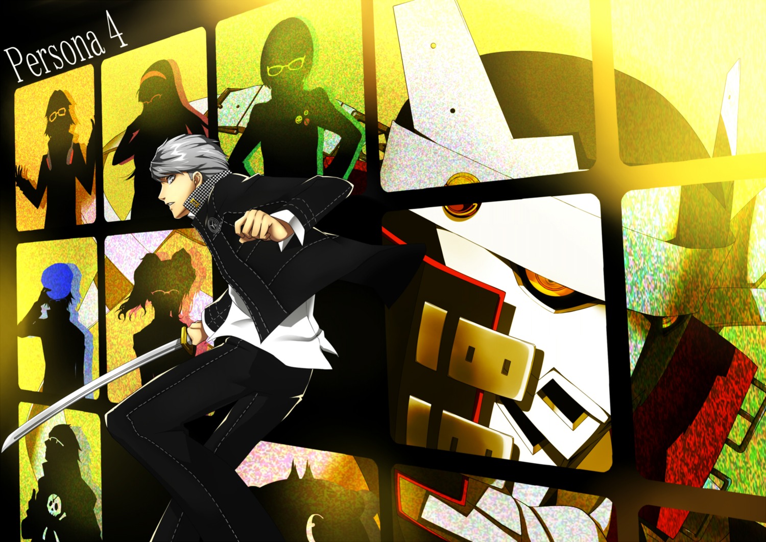 megaten, narukami_yuu, nuezou, persona, persona_4, seifuku, sword