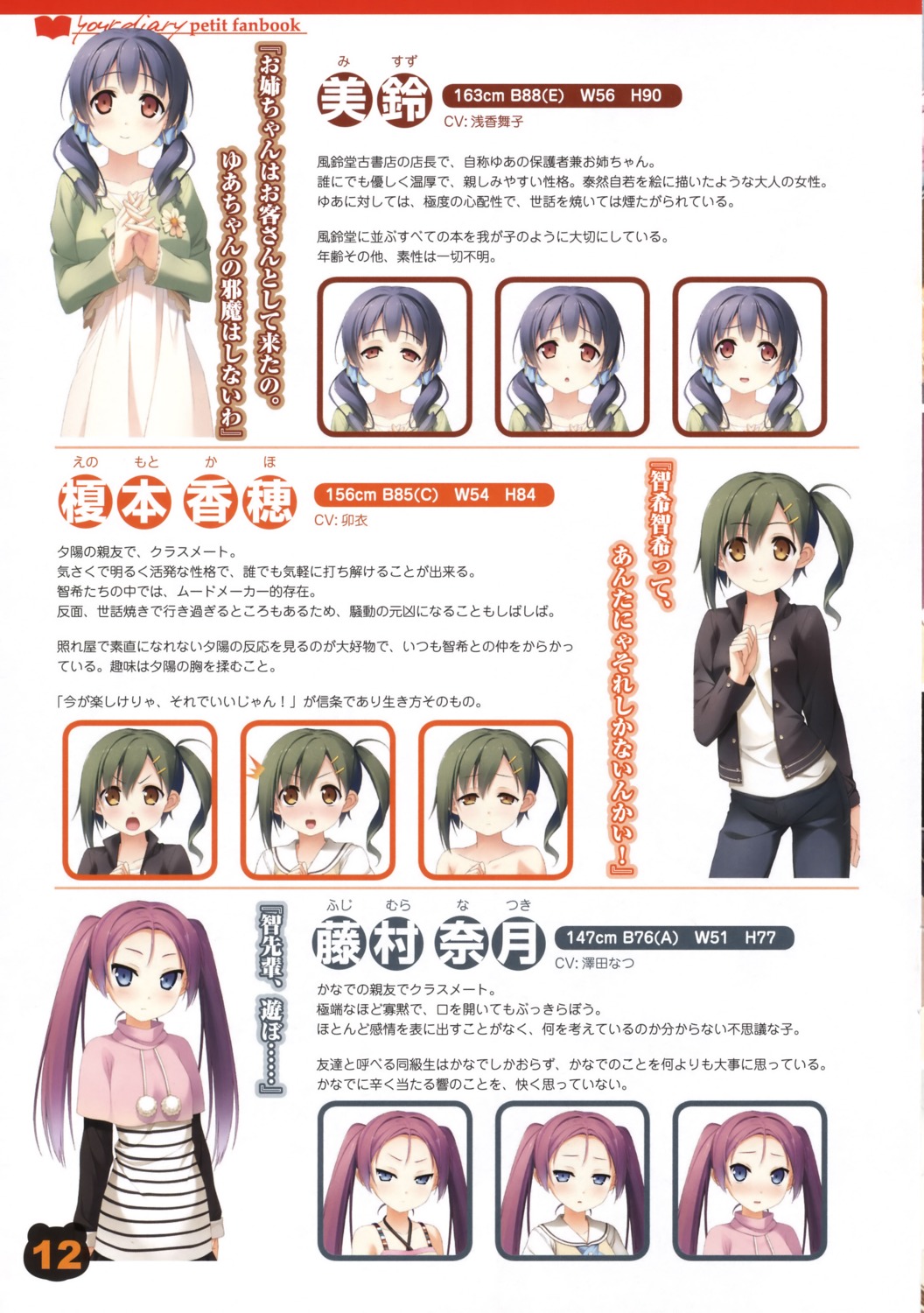 cube, enomoto_kaho, expression, fujimura_natsuki, kantoku, misuzu_(your_diary), profile_page, your_diary