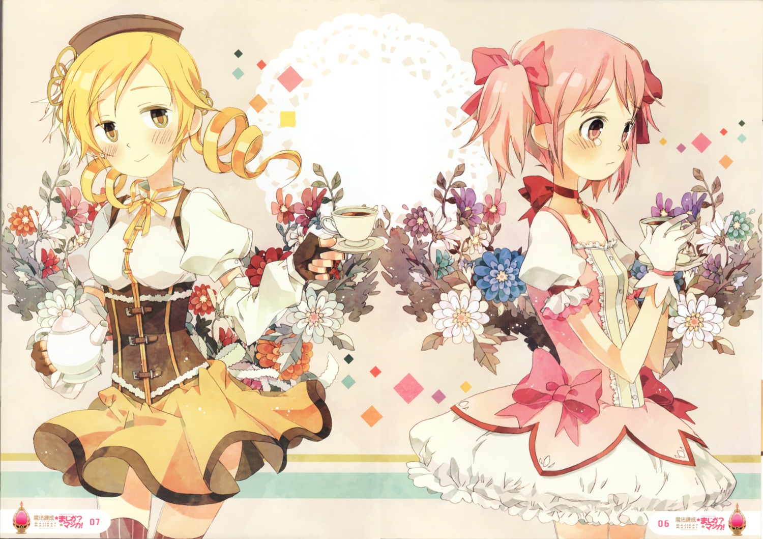 binch, crease, fixme, kaname_madoka, mahou_shoujo_madoka_magica, thighhighs, tomoe_mami