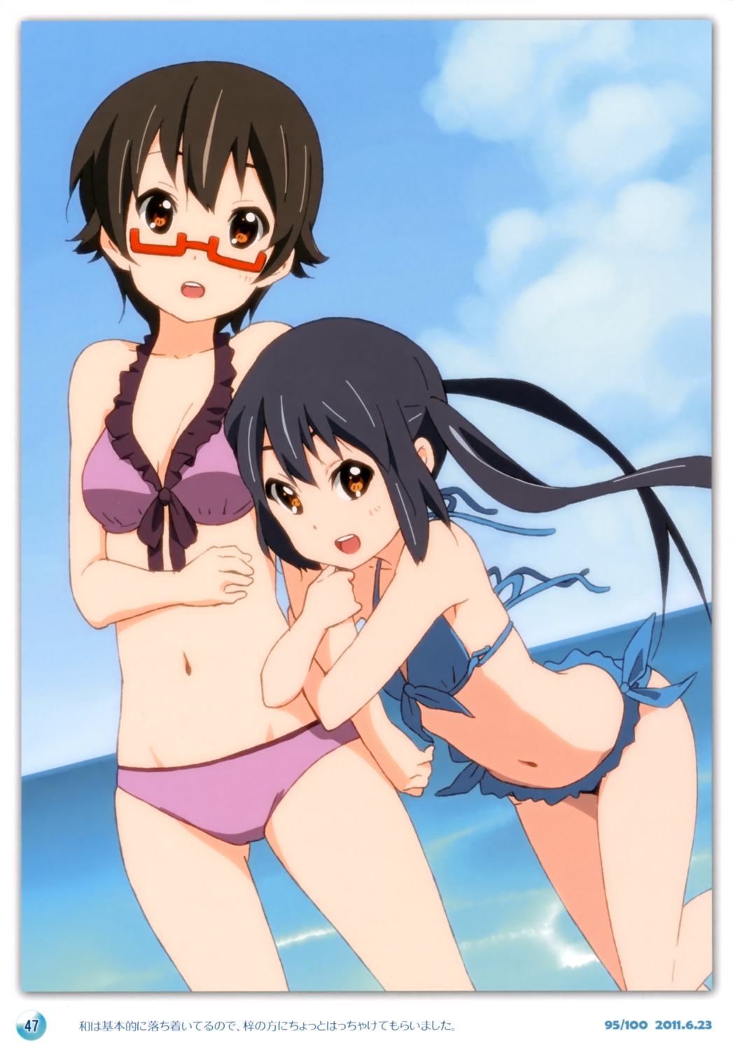 bikini, errant, k-on!, manabe_nodoka, megane, nakano_azusa, singerly, swimsuits