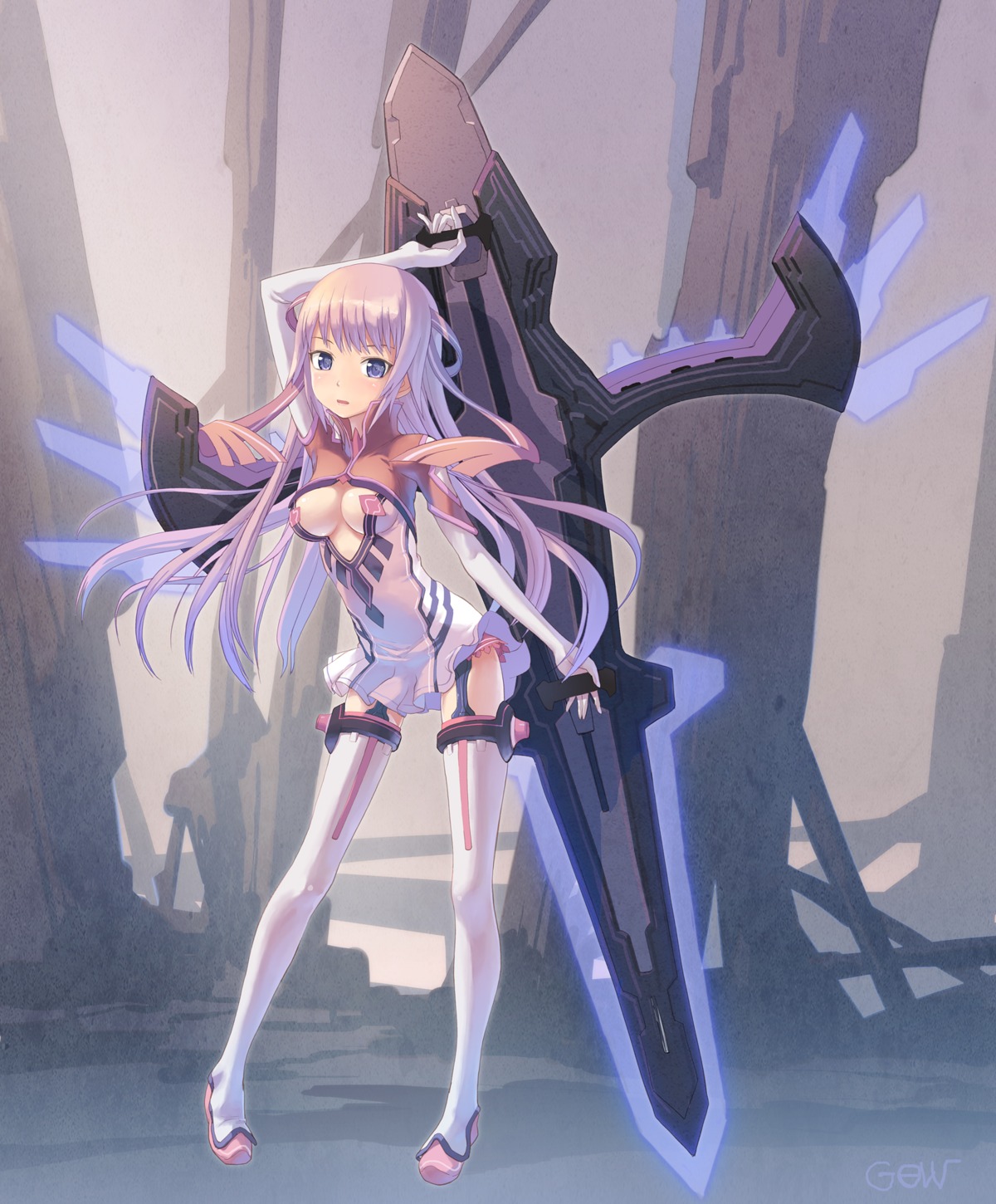 cleavage, mecha_musume, thighhighs, tougetsu_gou