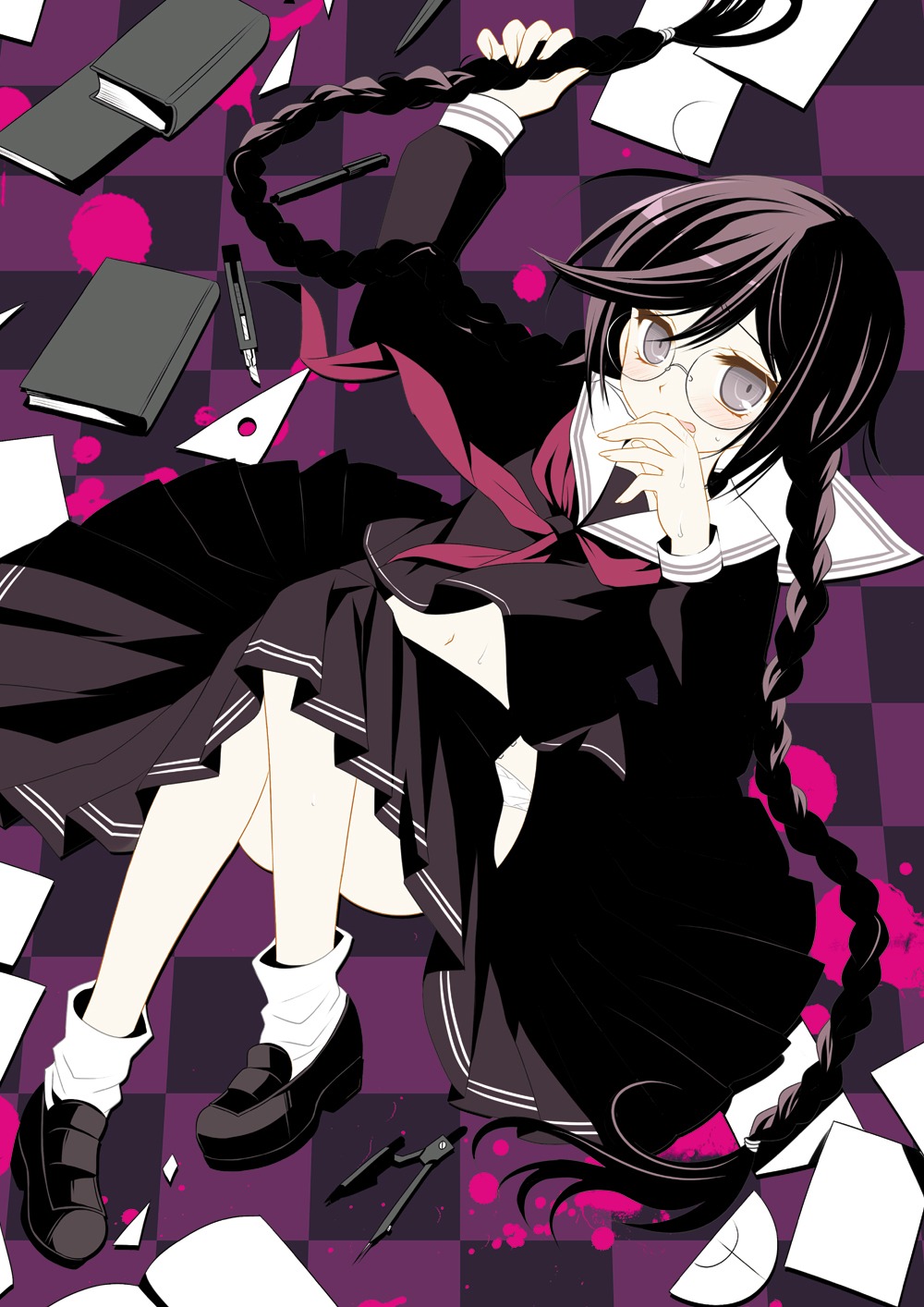 dangan-ronpa, fukawa_touko, megane, sakurazawa_izumi, seifuku