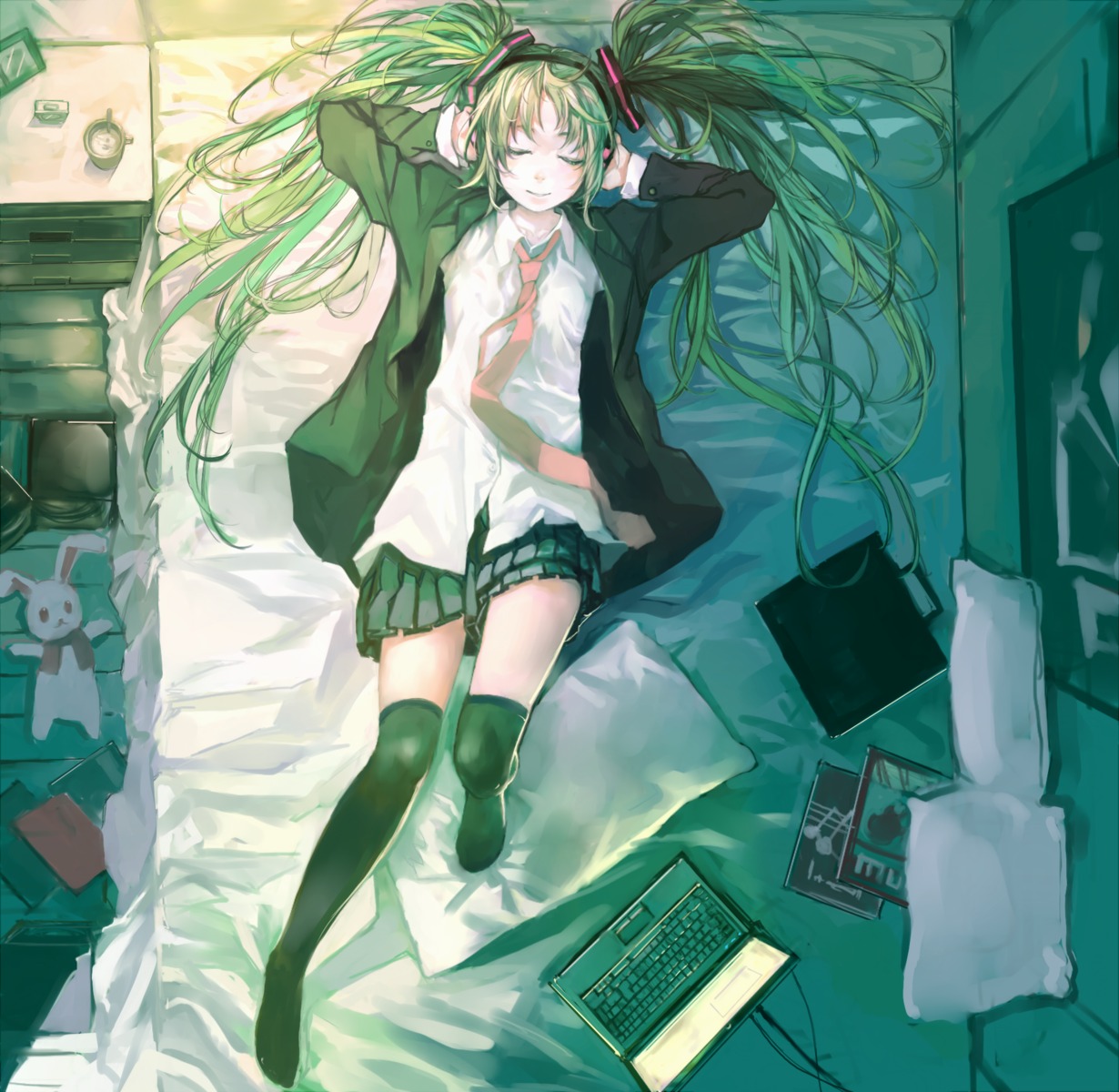 hatsune_miku, thighhighs, vocaloid, zrero