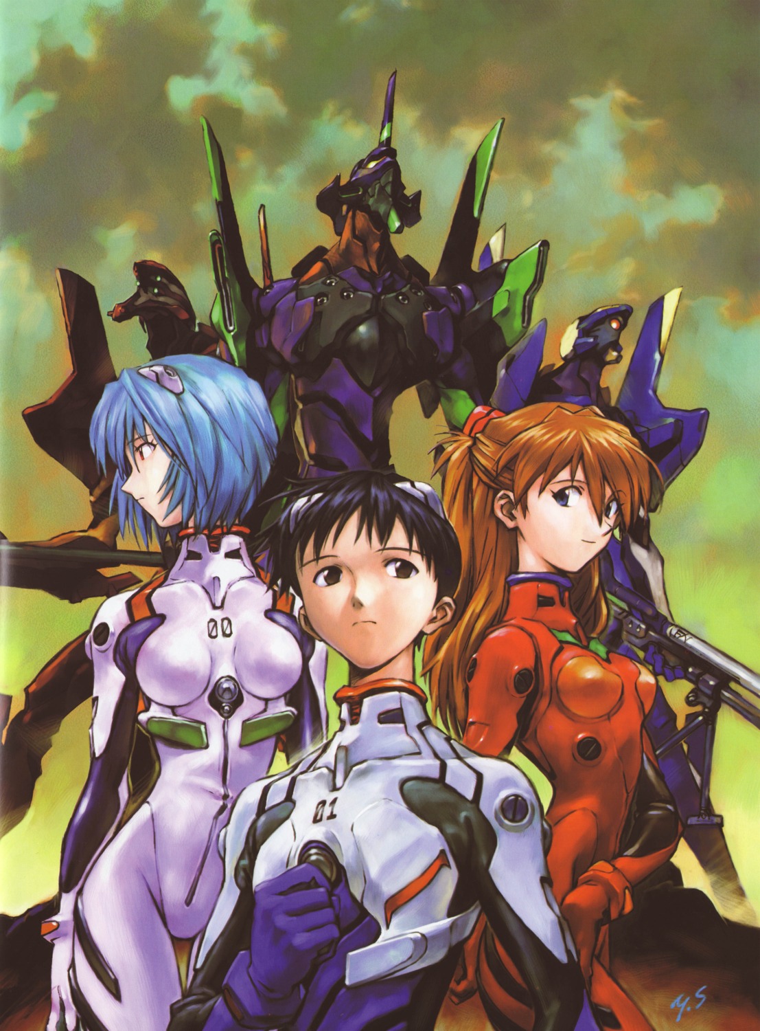 ayanami_rei, bodysuit, eva_00, eva_01, eva_02, ikari_shinji, neon_genesis_evangelion, sadamoto_yoshiyuki, souryuu_asuka_langley
