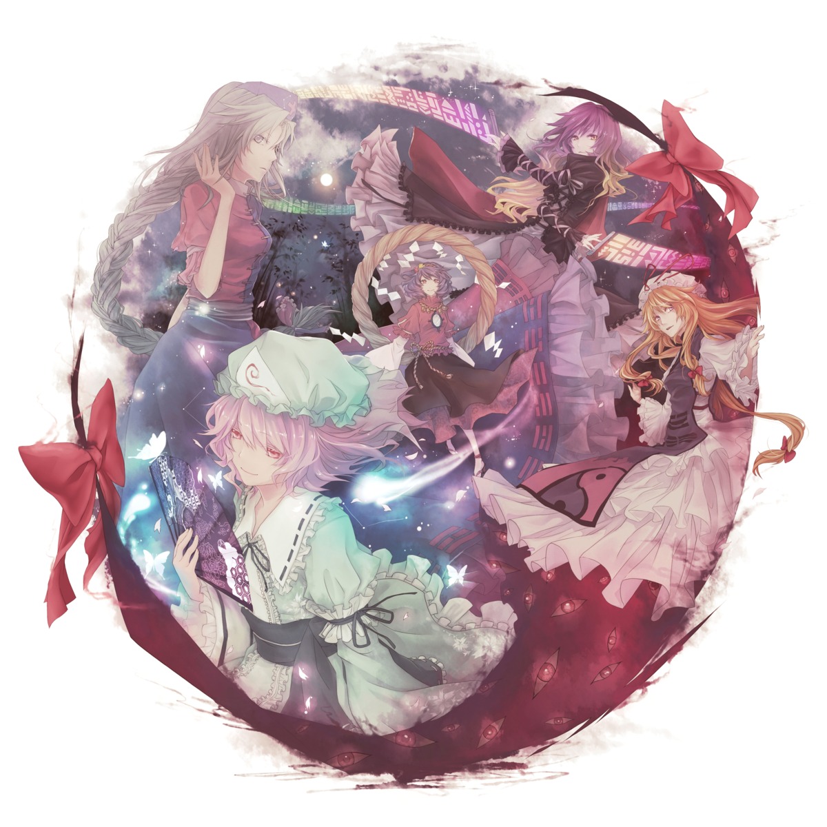 dlei, hijiri_byakuren, saigyouji_yuyuko, touhou, yagokoro_eirin, yakumo_yukari, yasaka_kanako