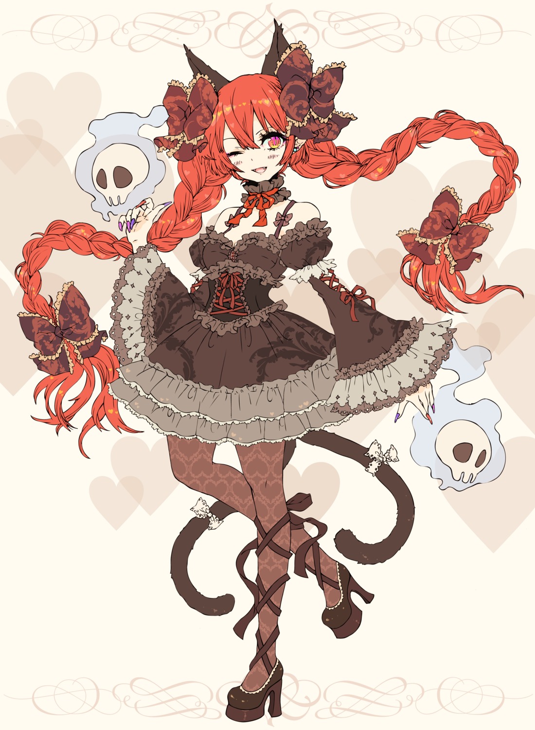 animal_ears, gothic_lolita, kaenbyou_rin, lolita_fashion, nekomimi, pantyhose, tail, touhou