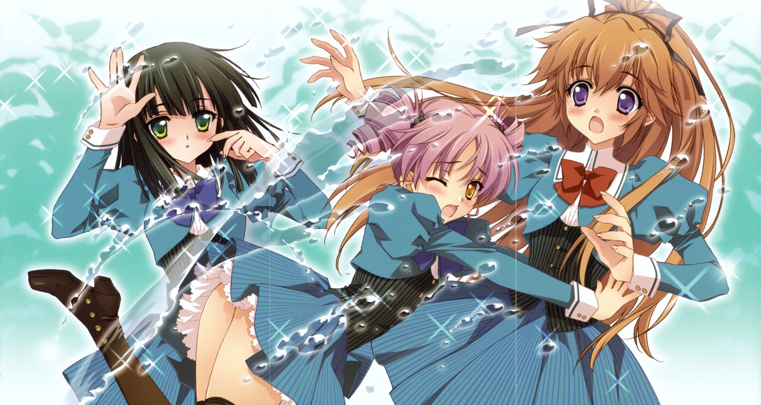carnelian, crease, kanzaki_mio, mix!, rokujou_maaya, seifuku, suga_ran, suwa_ranmaru, thighhighs, trap
