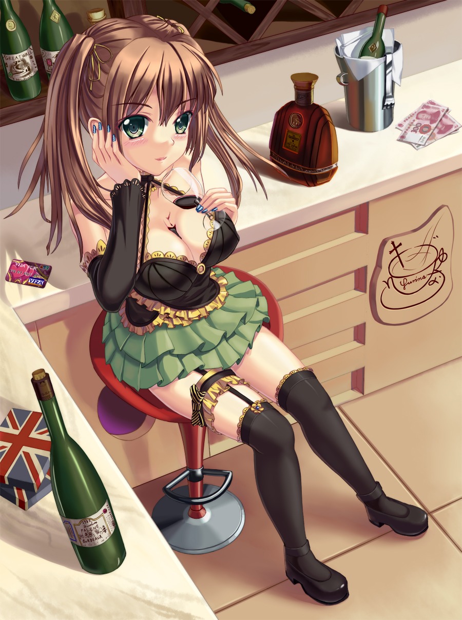 cleavage, garter, stockings, thighhighs, tsukina