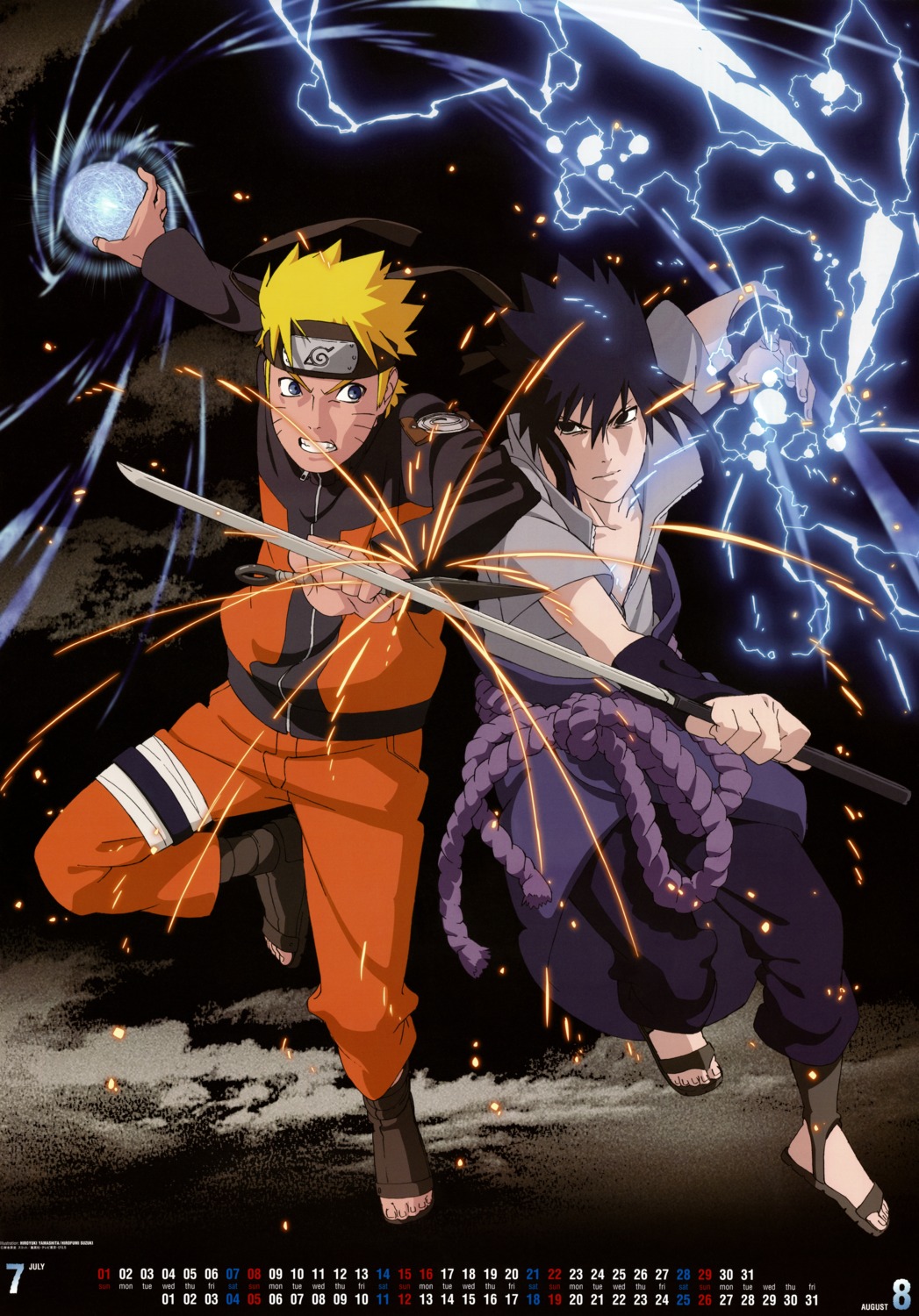 calendar, male, naruto, naruto_shippuden, sword, uchiha_sasuke, uzumaki_naruto, yamashita_hiroyuki