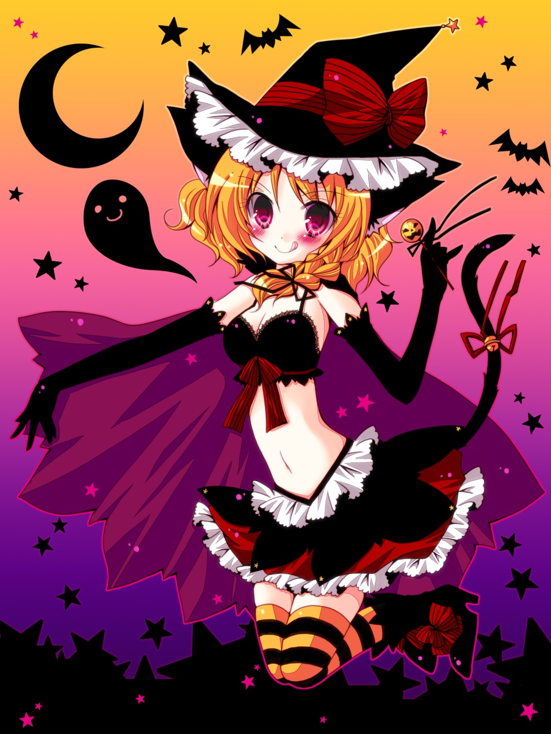 animal_ears, halloween, jpeg_artifacts, kirisame_marisa, meiya_neon, nekomimi, tail, thighhighs