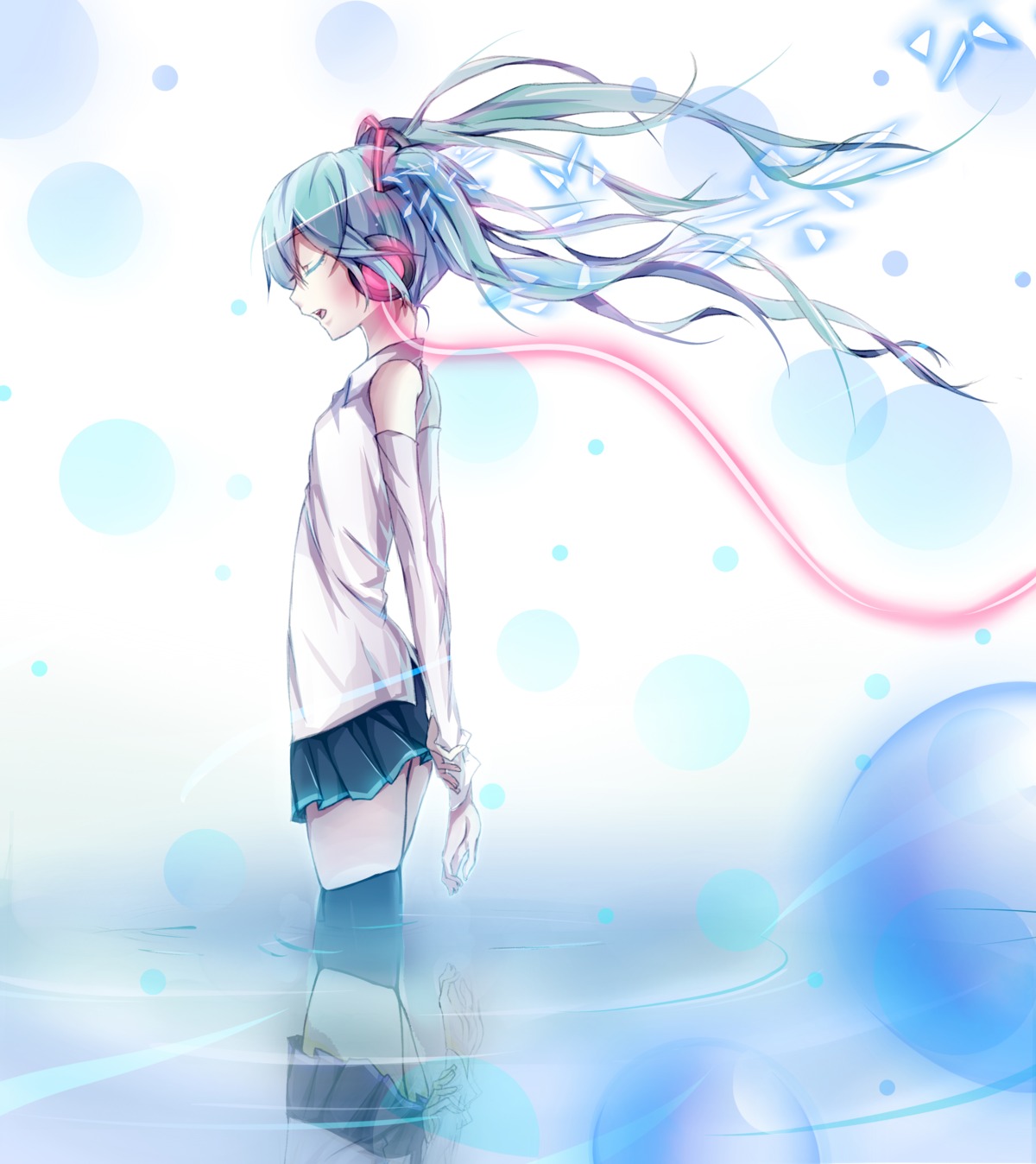 hatsune_miku, headphones, paparins, thighhighs, vocaloid