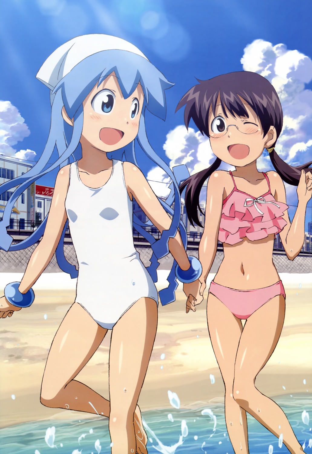 bikini, ikamusume, matsumoto_mayuko, megane, sakura_kiyomi, shinryaku!_ikamusume, swimsuits