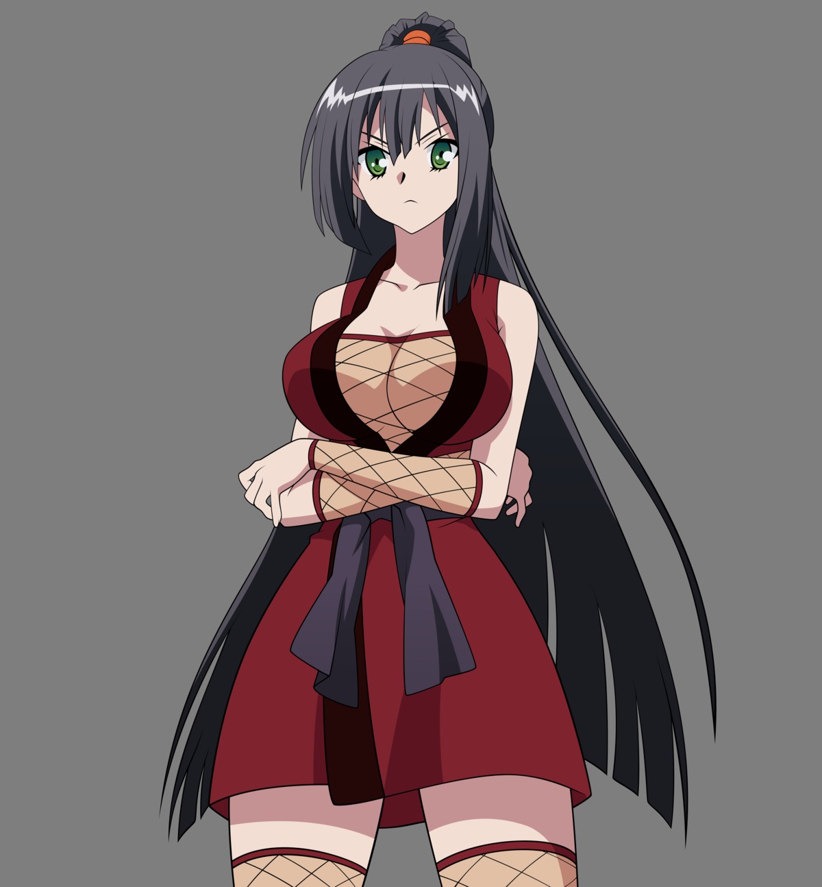 cleavage, fishnets, kimono, kore_wa_zombie_desu_ka, ninja, seraphim, thighhighs, transparent_png