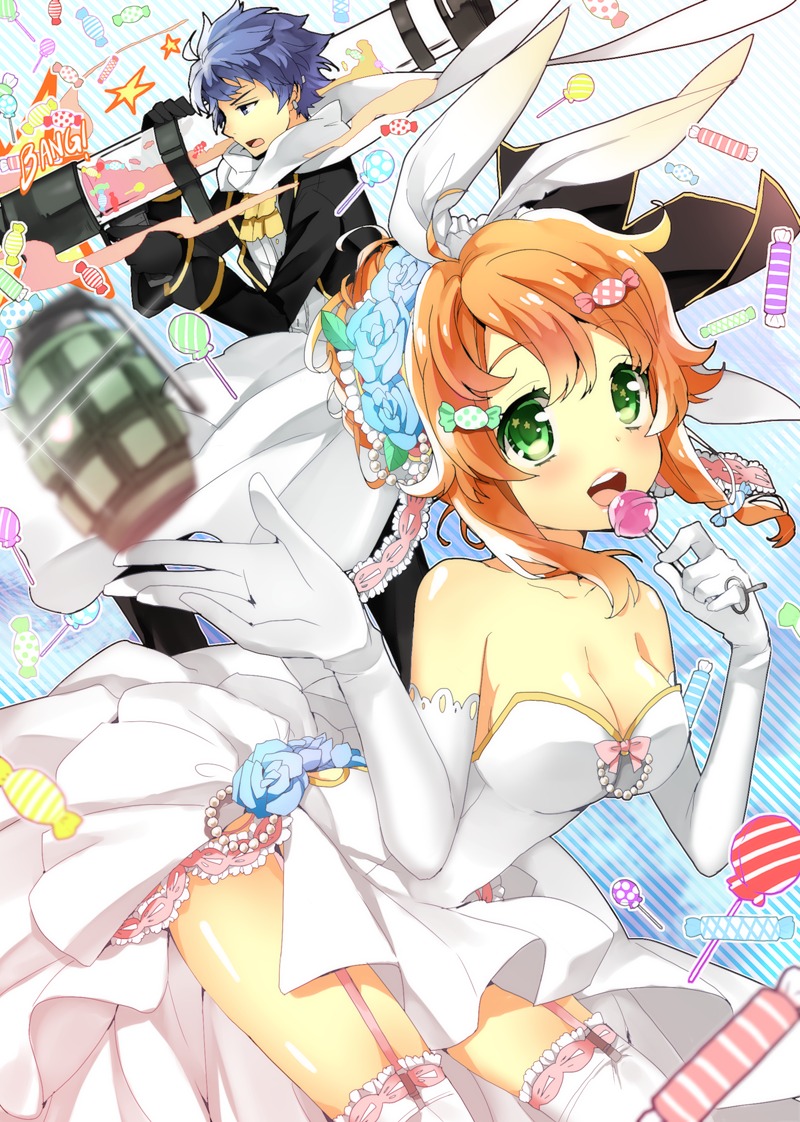 cleavage, dress, kurot, stockings, thighhighs, wedding_dress