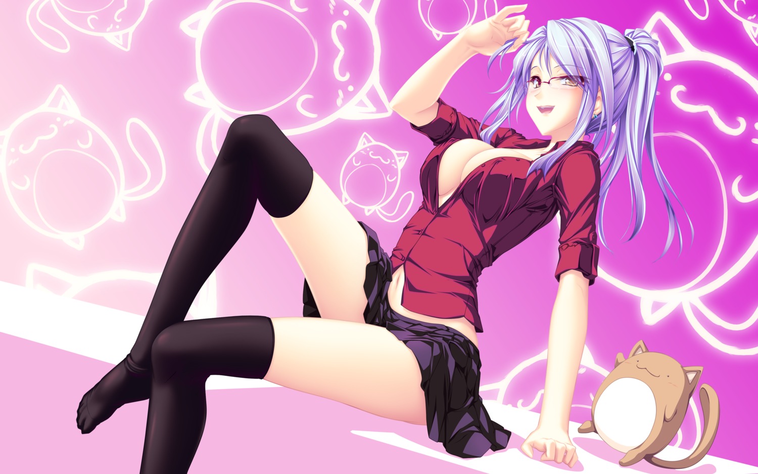 cleavage, fujibayashi_reona, maikaze_no_melt, megane, no_bra, tenmaso, thighhighs, wallpaper, whirlpool