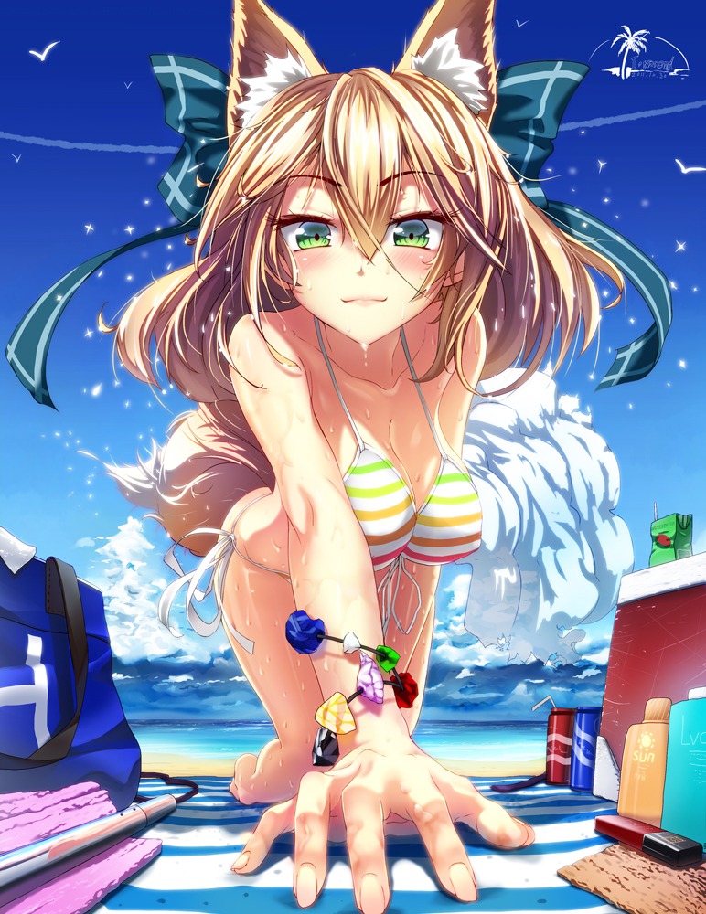 animal_ears, bikini, cleavage, glycyrrhizae, kitsune, swimsuits, tail