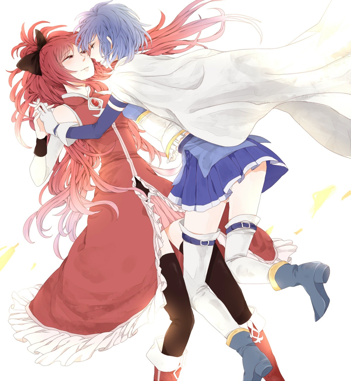 dress, mahou_shoujo_madoka_magica, miki_sayaka, sakura_kyouko, shio_(yuzu69), thighhighs