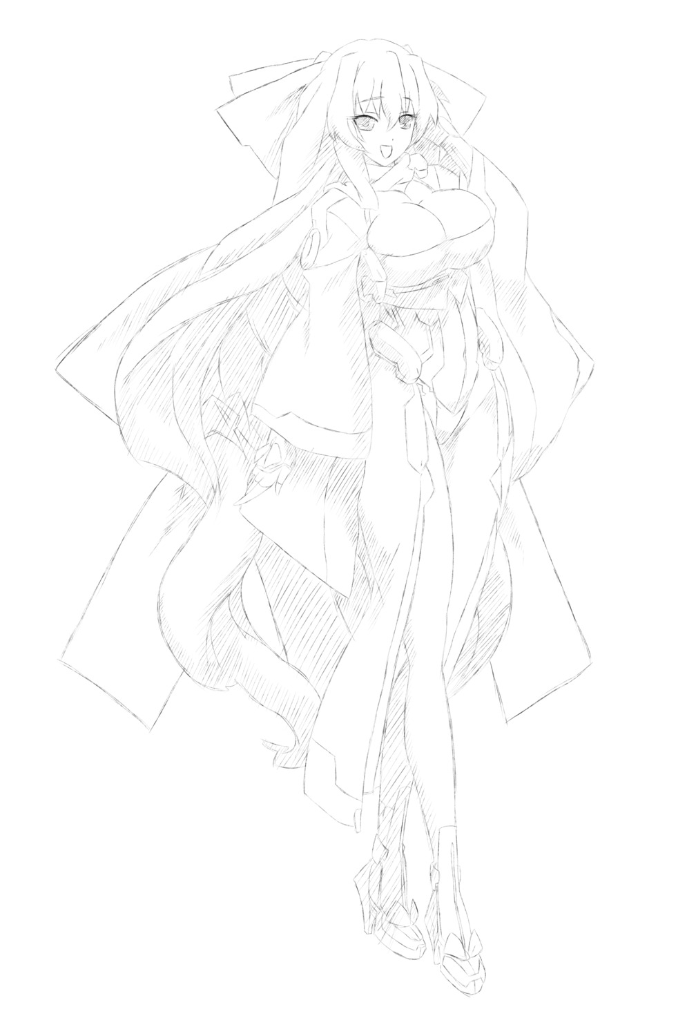 aoi_kimi, bodysuit, cleavage, kyoukai_senjou_no_horizon, line_art, monochrome, x-sun