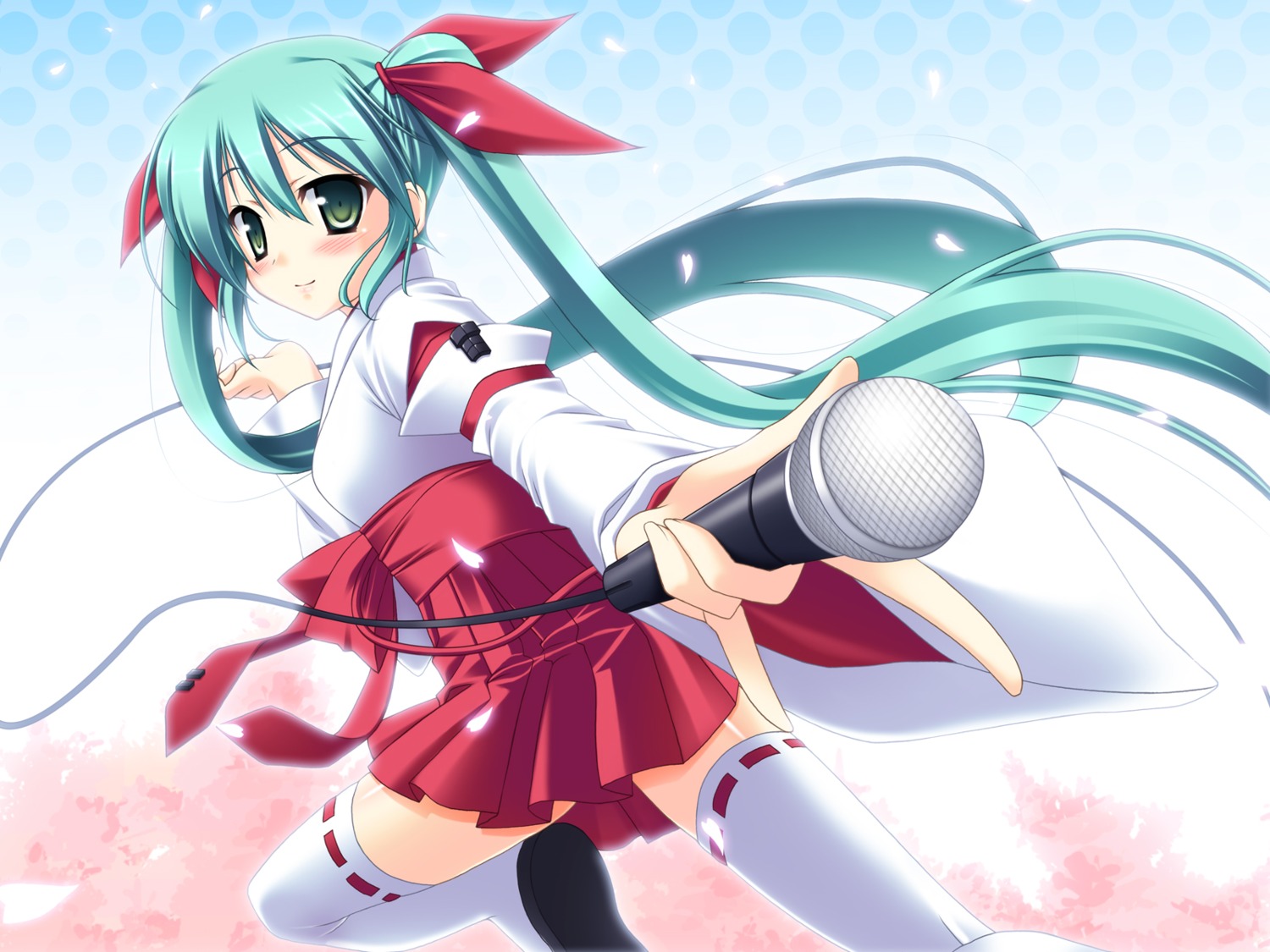 hatsune_miku, miko, skywaker, thighhighs, vocaloid, wallpaper