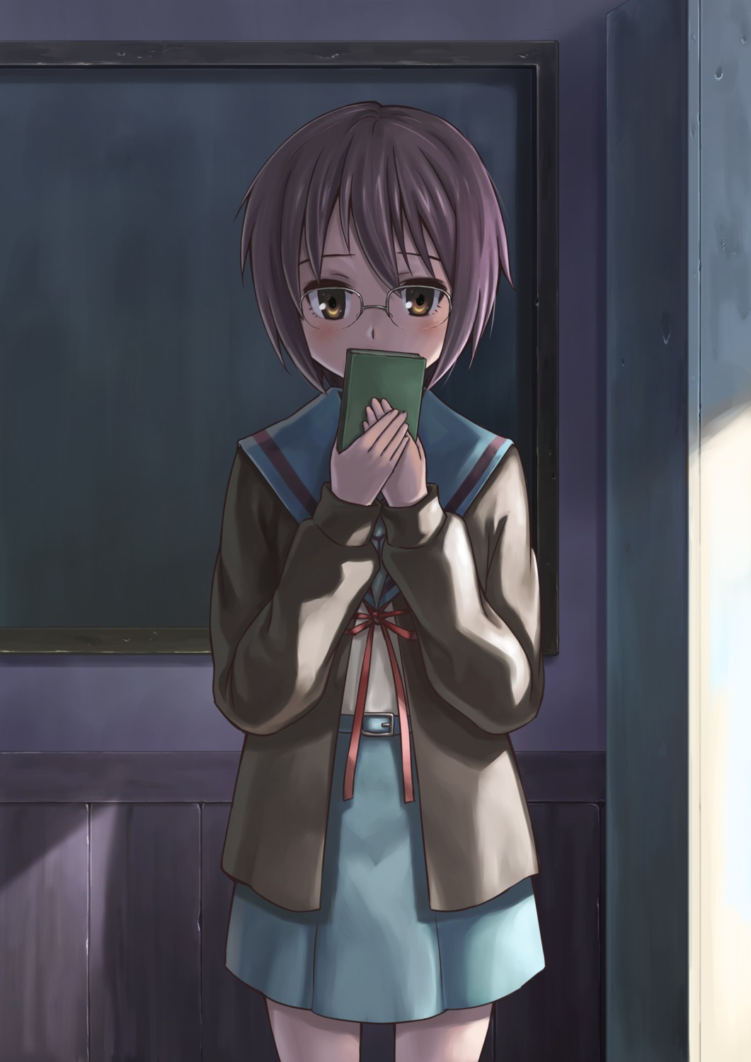 hashi, megane, nagato_yuki, seifuku, suzumiya_haruhi_no_yuuutsu