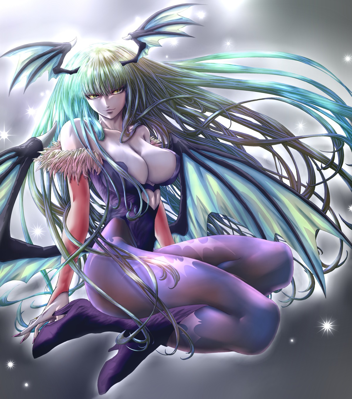 auge, cleavage, dark_stalkers, leotard, morrigan_aensland, pantyhose, wings