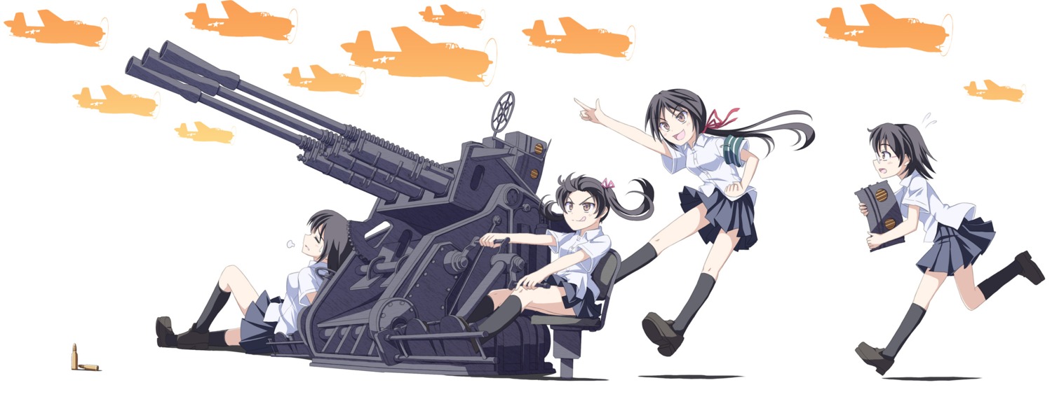 gun, megane, seifuku, tri